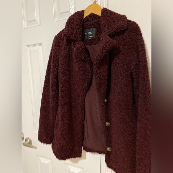 Sanctuary Burgundy Sherpa Women’s Three Button Coat XS - Picture 2 of 12